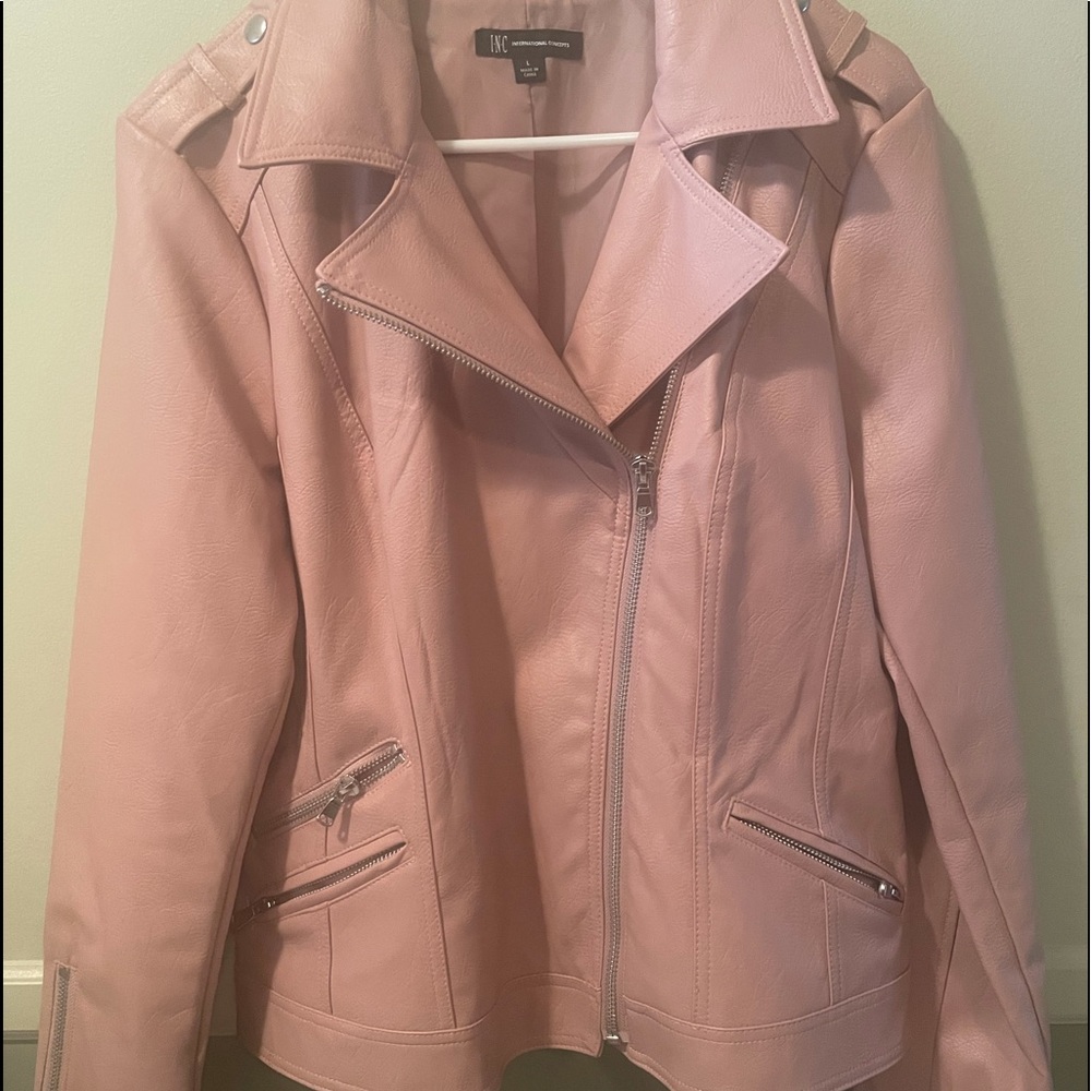 Macy’s brand faux leather jacket.